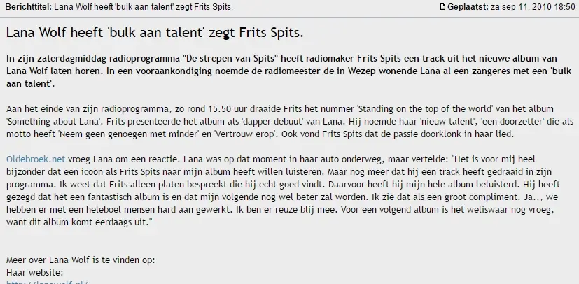 Frits Spits - Lana Wolf heeft 'bulk aan talent' zegt Frits Spits.